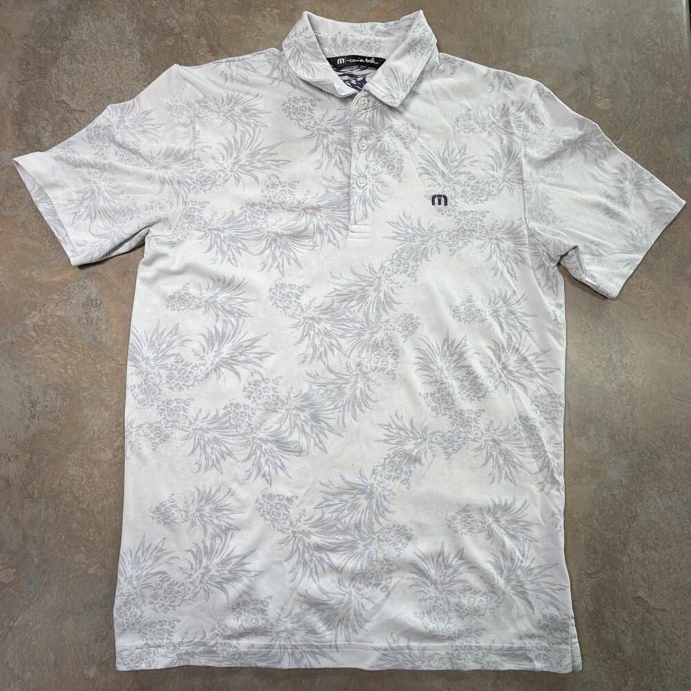 Travismathew Men Polo S White Floral Pineapples Activewear Featherweight Season